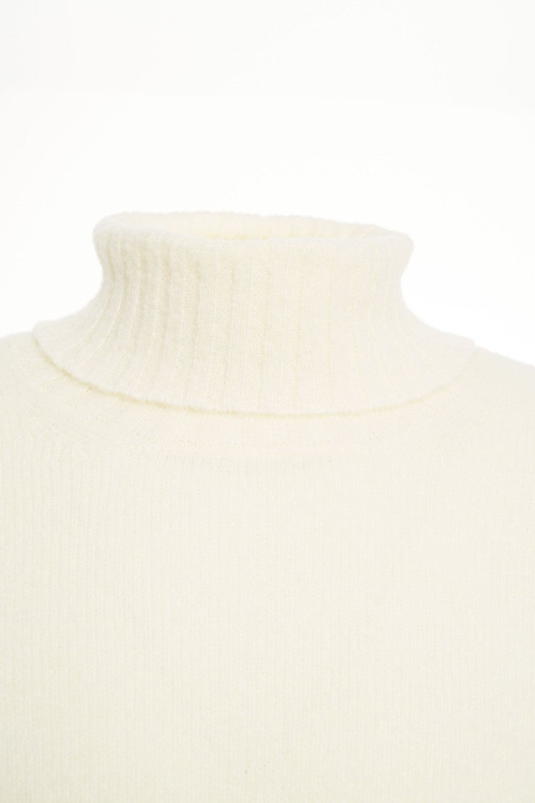 Gender Beige Turtleneck Sweater With Ribbed Details