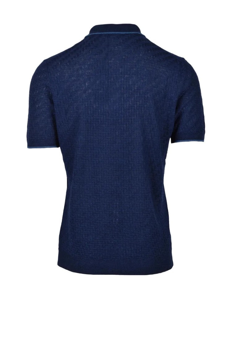 Fama Blue Linen And Cotton Knit Polo