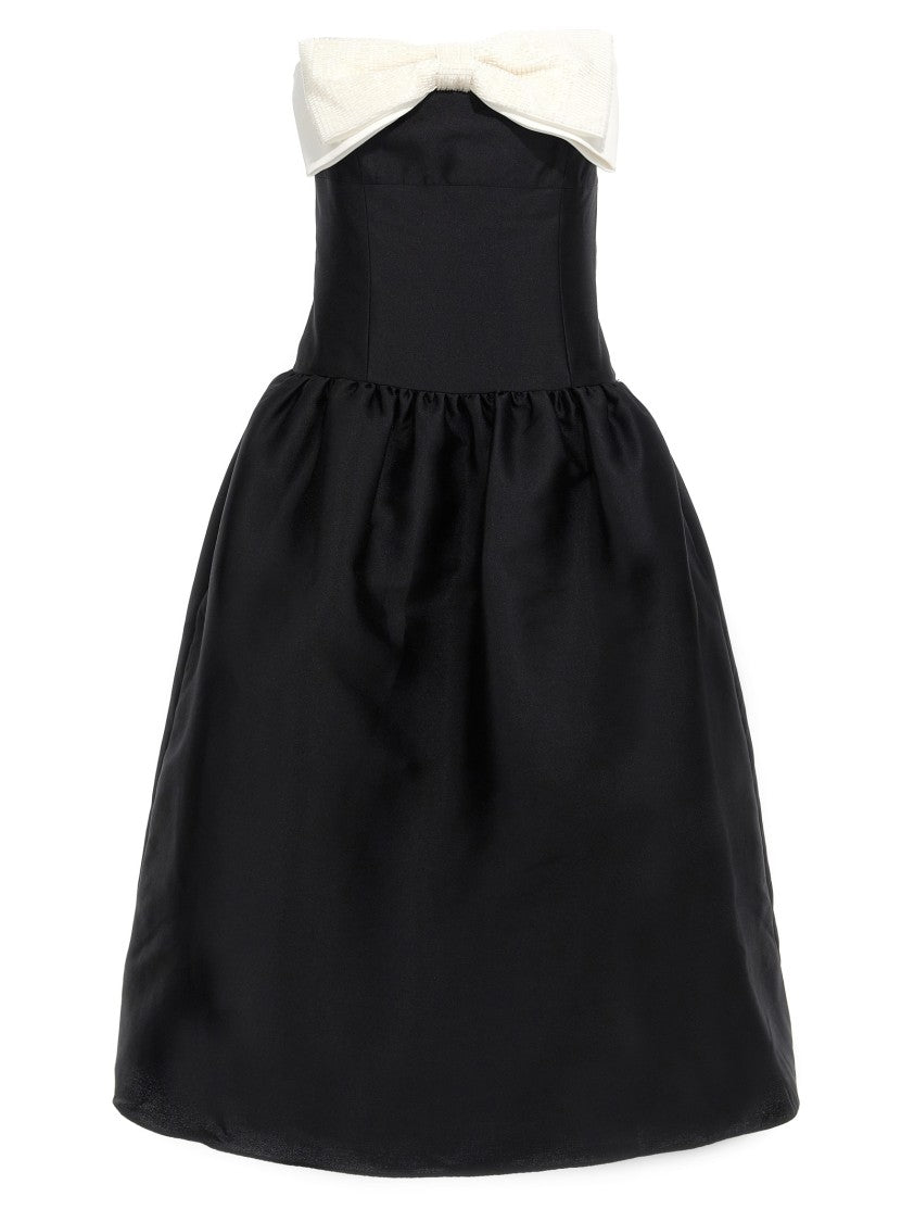 Self-Portrait 'Black Taffeta Contrast Bow Midi' Dress