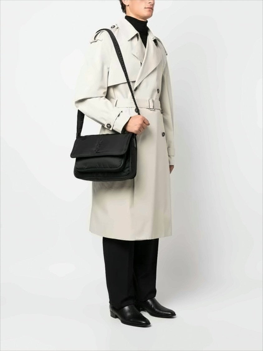 Saint Laurent Smooth Polyamide Crossbody Bag With Metal Emblem