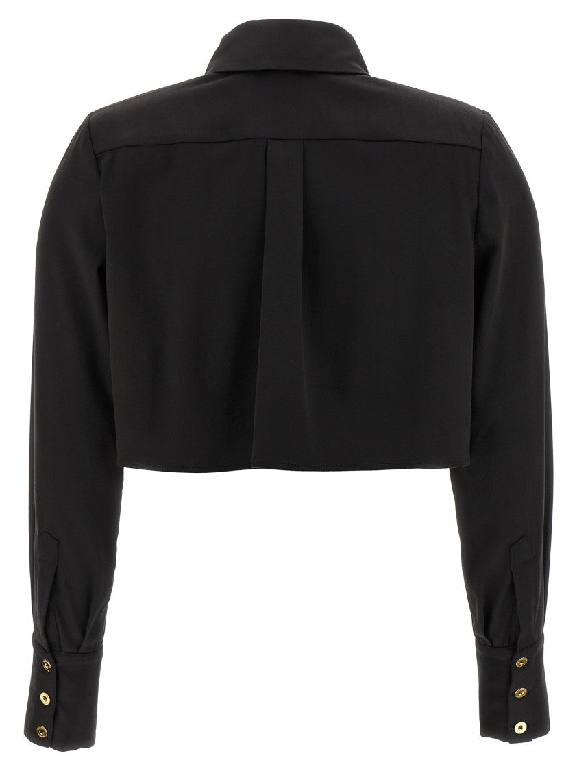 Elisabetta Franchi Cotton Satin Cropped Shirt With Padded Shoulders
