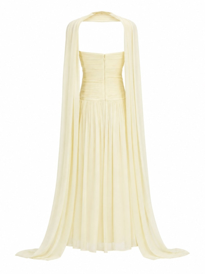 Self-Portrait Strapless Ruched Georgette Midi Dress