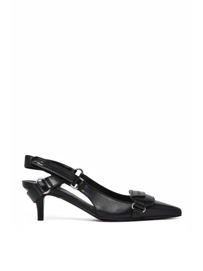 Courrèges Black Leather Pointed-Toe Slingback Pumps
