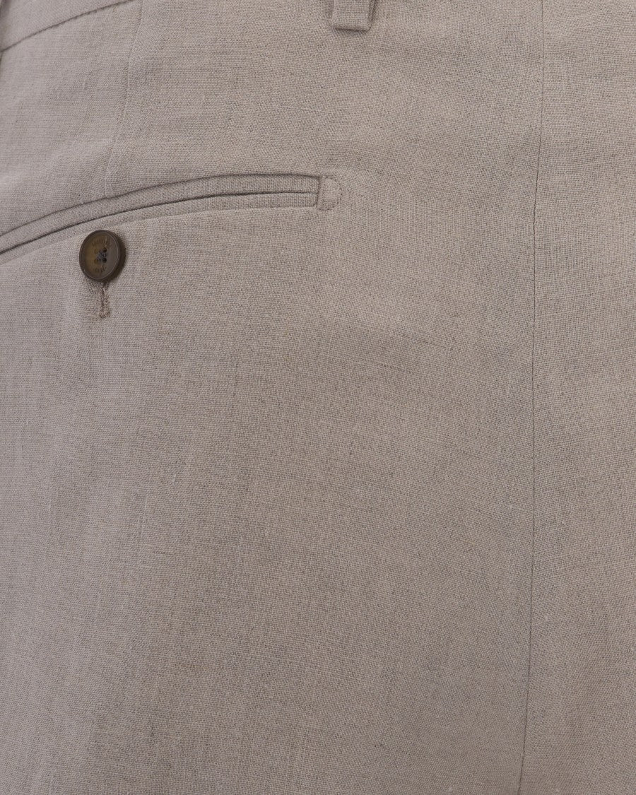 Briglia Beige Linen Trousers With Center Crease And Pleated Detailing