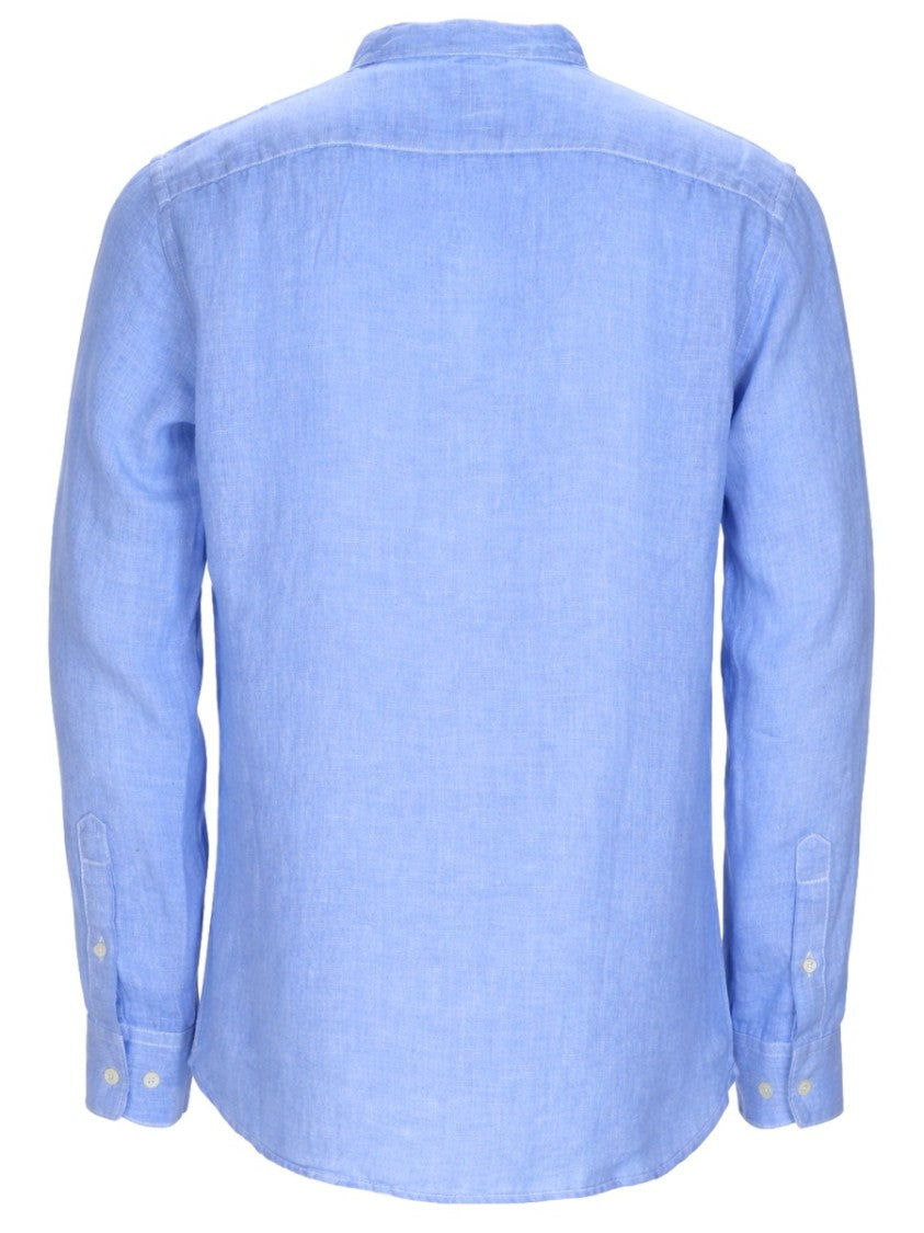 120% Lino Relaxed Linen Mandarin Collar Casual Shirt