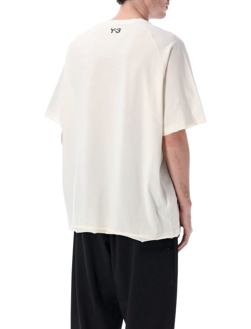 Y-3 Raw Edge White T-Shirt With Signature 3-Stripes