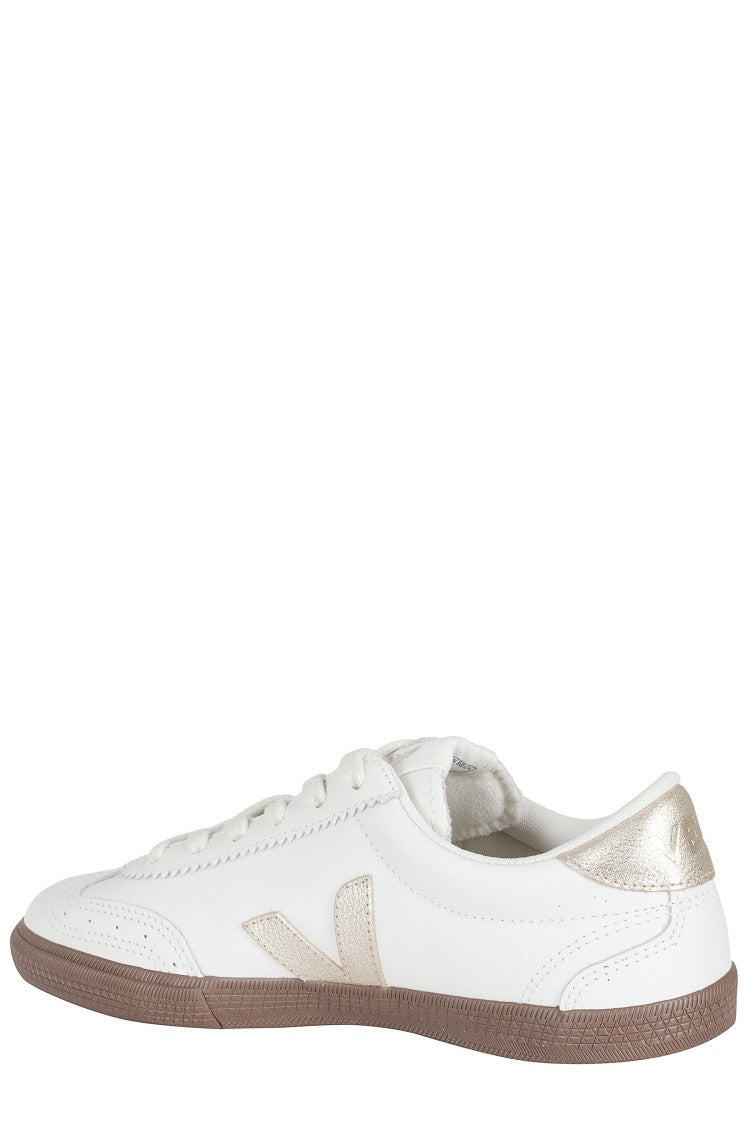 Veja White Volley Ot Gold-Logo Leather Sneakers
