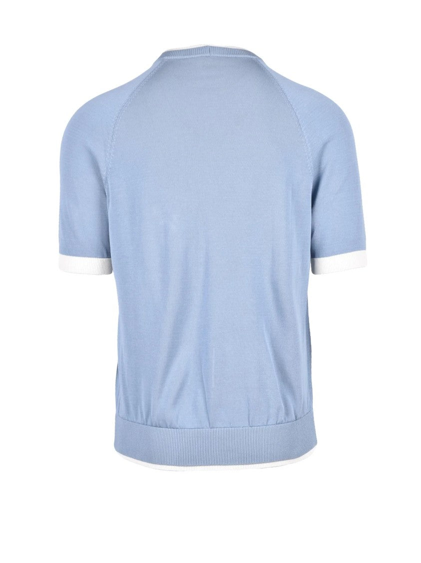 Eleventy Light Blue Men Cotton Crew Neck Top