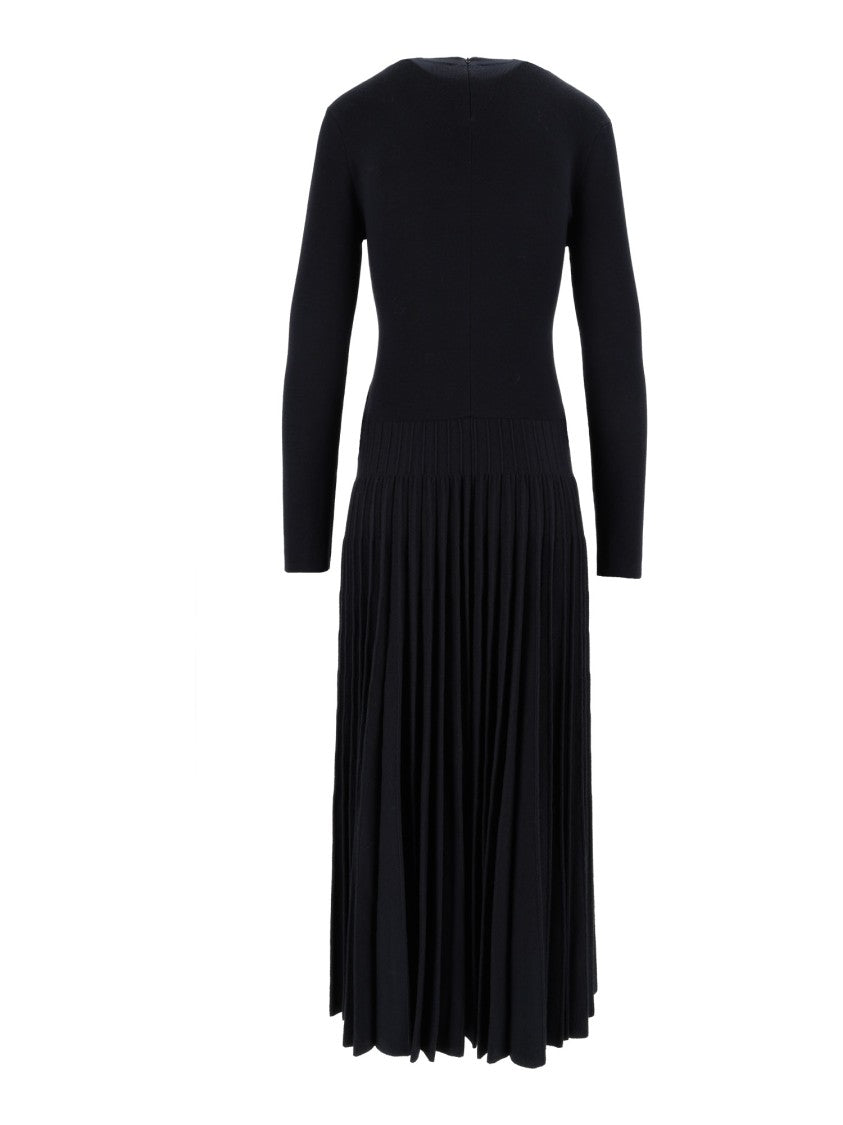 Fabiana Filippi Night Blue Cotton-Wool Pleated Midi Dress