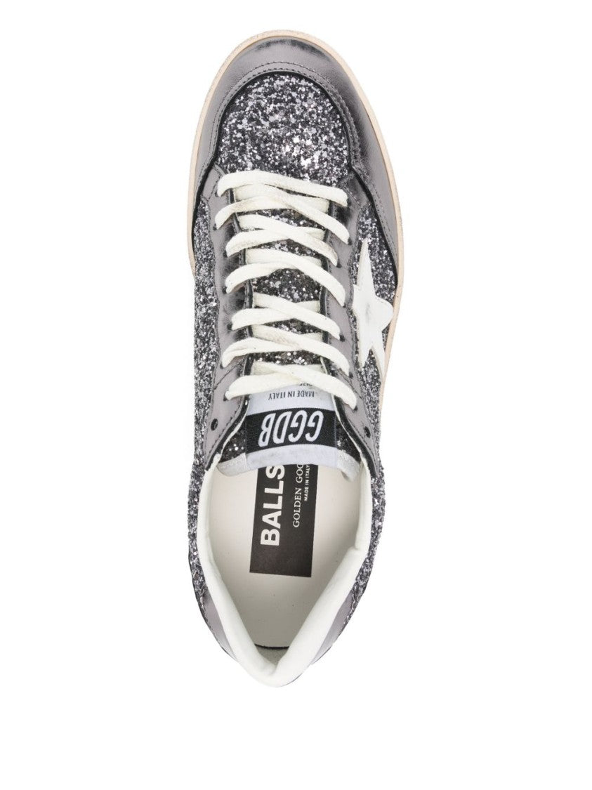 Golden Goose Glittery Silver Low-Top Sneakers With Metallic Overlays