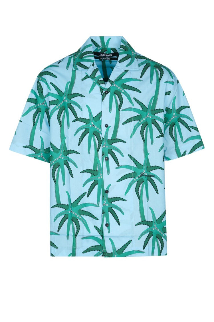 Jacquemus Tropical Print Short-Sleeve Shirt With Button-Down Front
