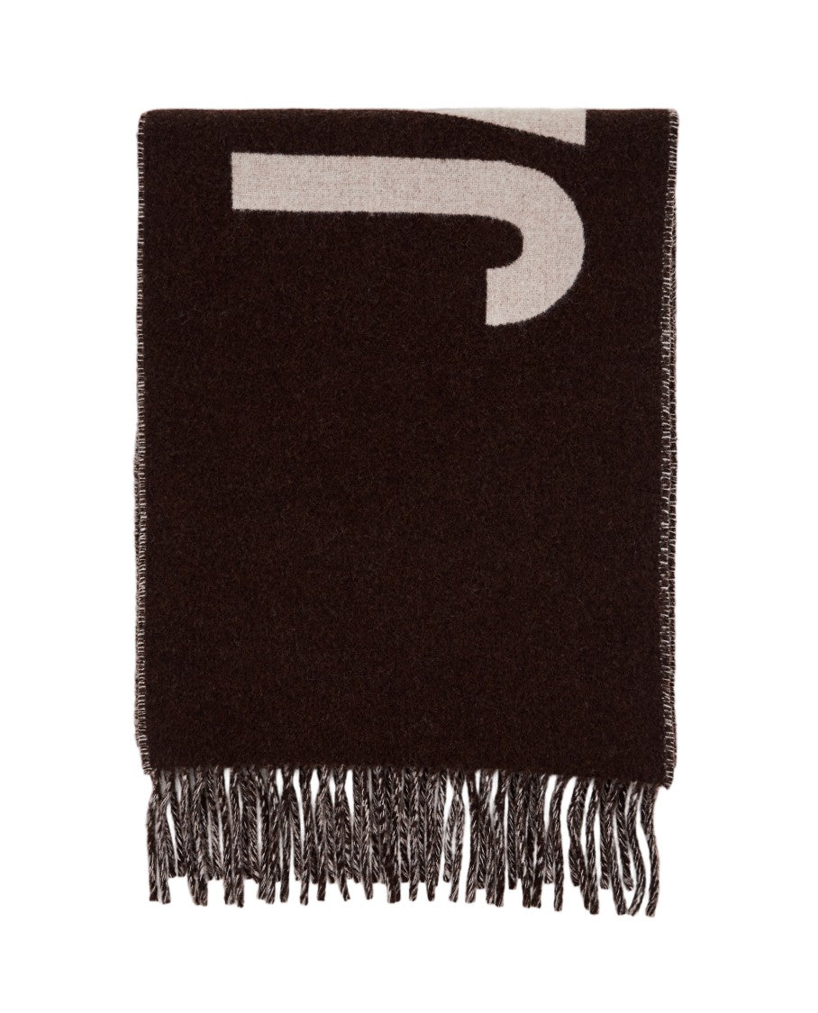 Jacquemus Brown L'echarpe Wool Jacquard Logo Fringe Scarf