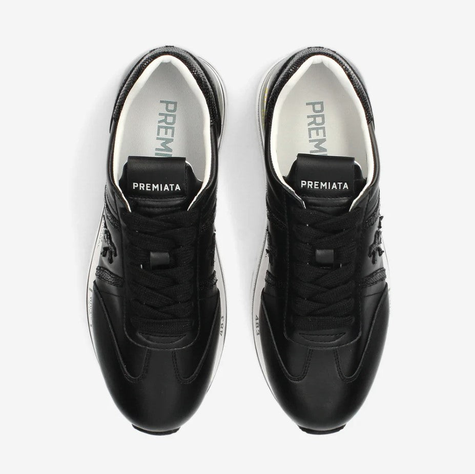 Premiata Black Leather Platform Sneakers With Textured Detailing