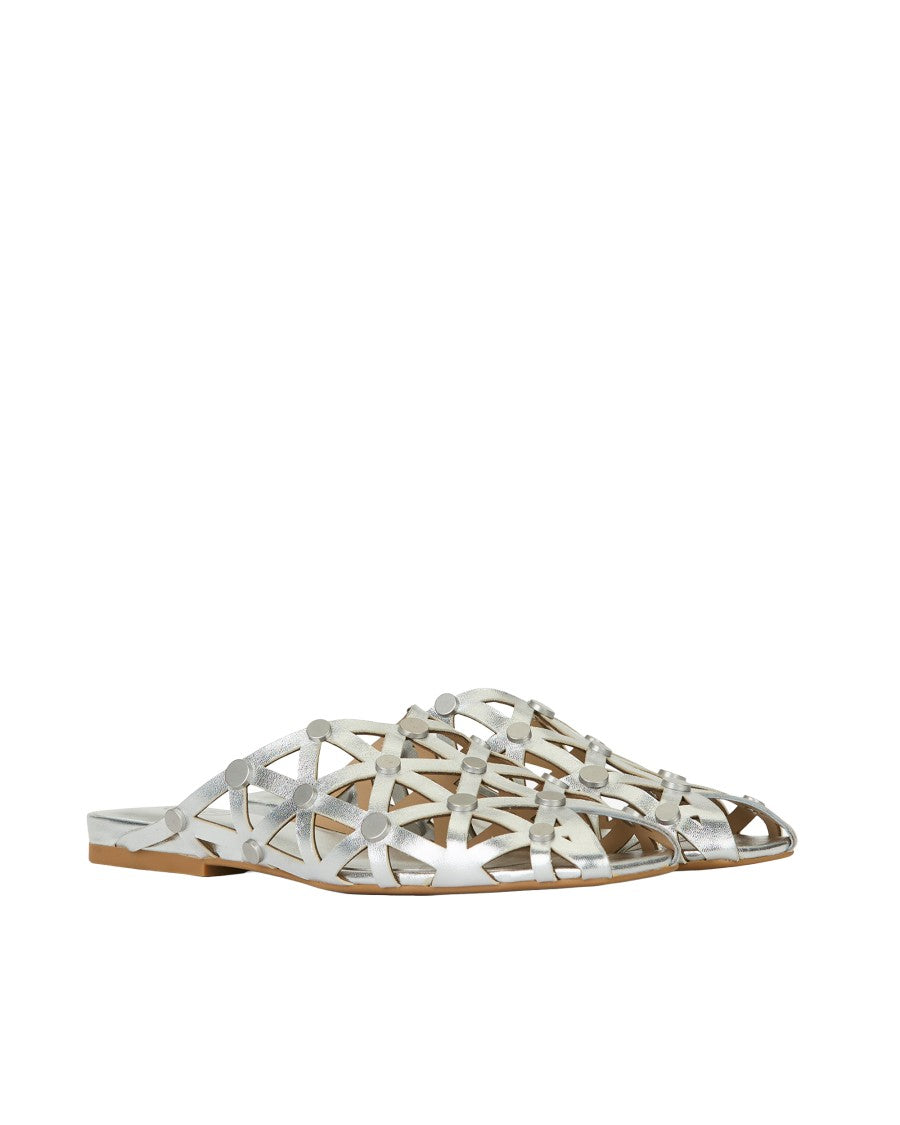 Ash Bone Silver Traforata Slip-On Flats