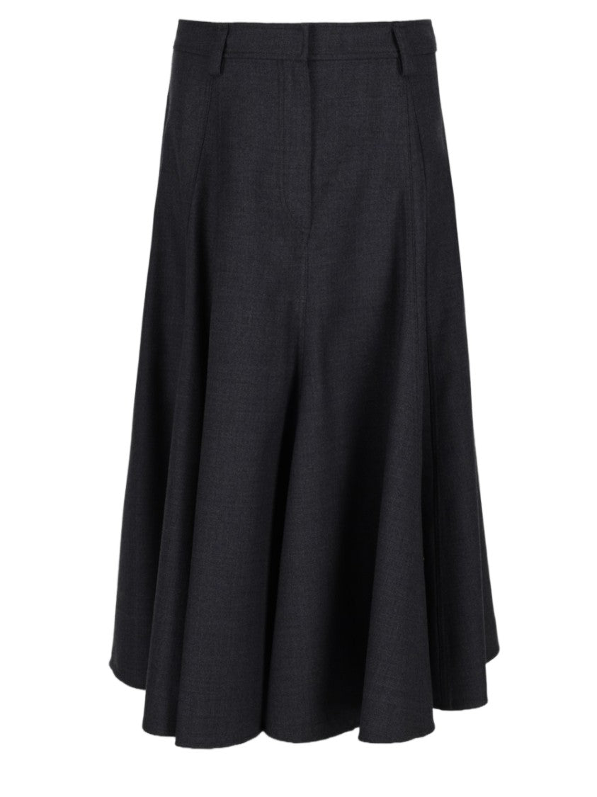 Brunello Cucinelli Flared Black Midi Skirt With Structured Pleats