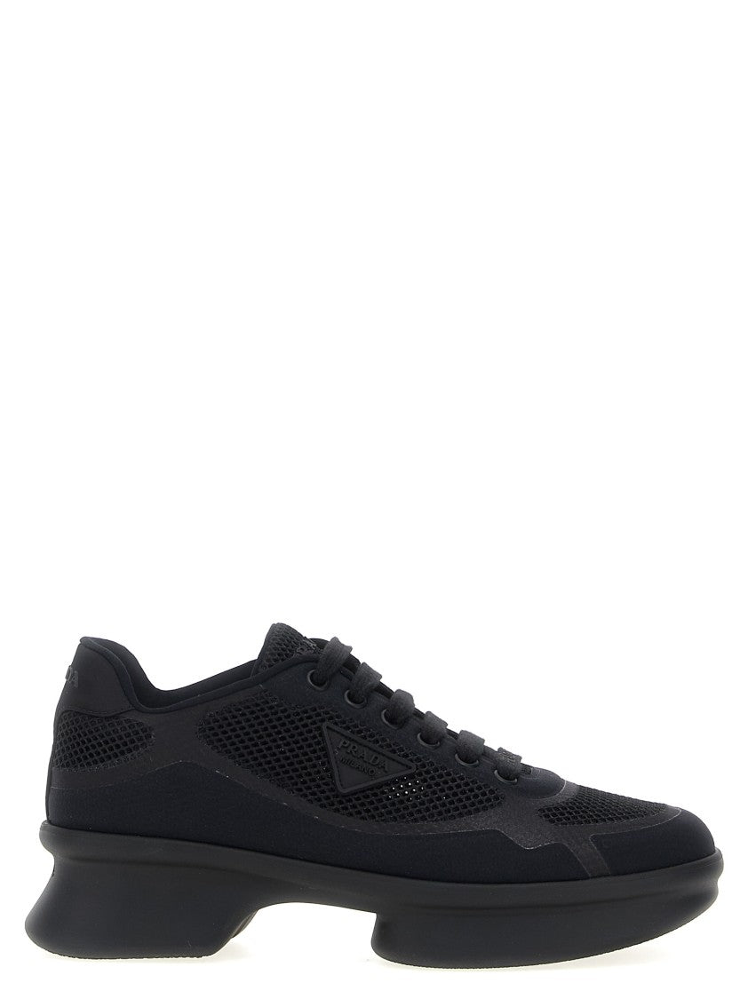 Prada Openwork Mesh Sneakers With Tone-On-Tone Logos