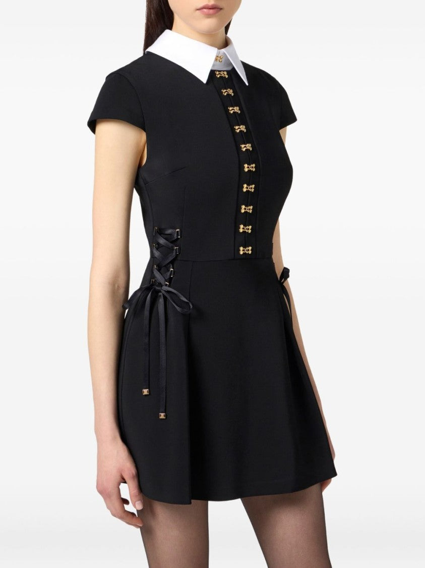 Elisabetta Franchi Mini Dress With Contrasting Collar And Decorative Clasps