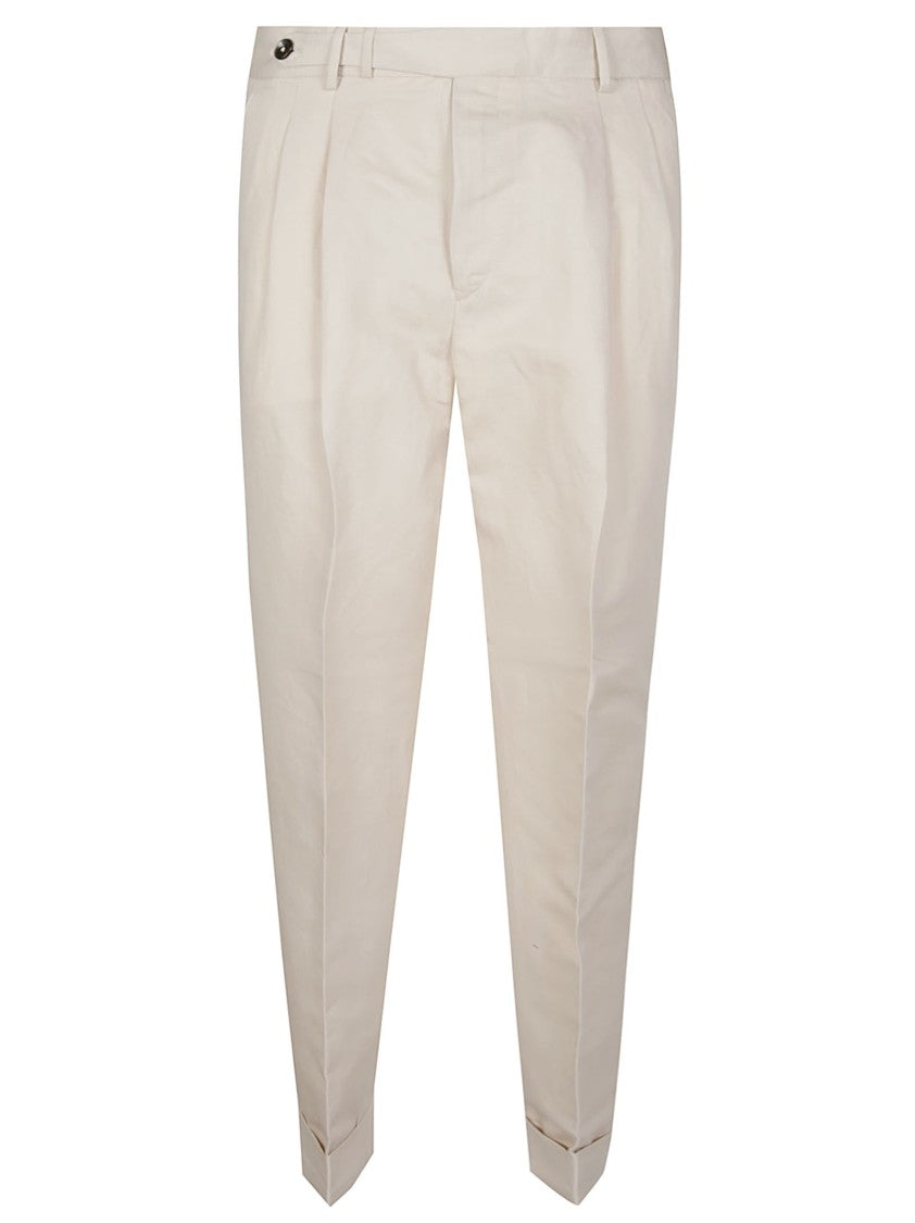 Pt Torino Carrot Linen-Cotton Pleated Pants