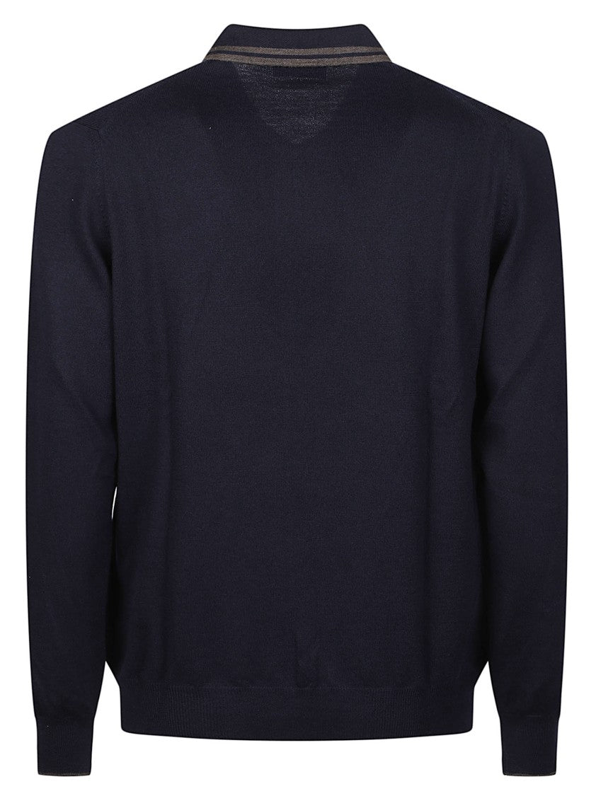 Fay Half Zip Striped Knit Virgin Wool Sweater