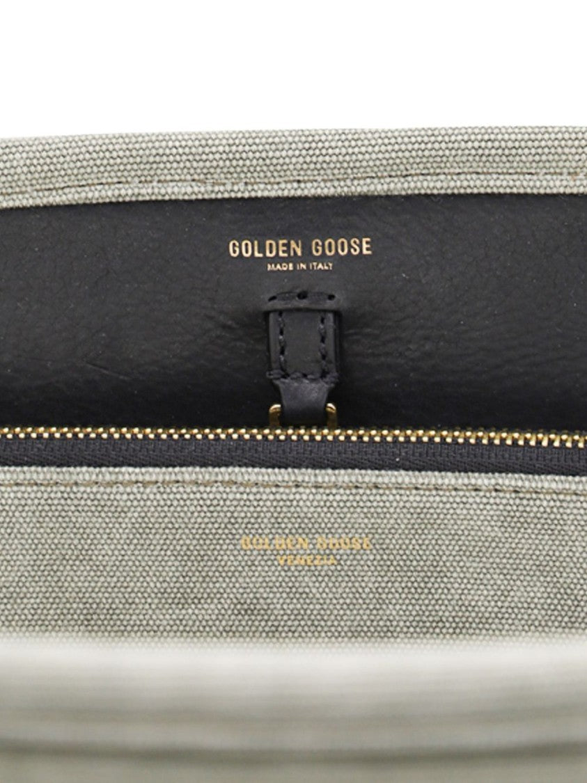 Golden Goose Sage Green Printed Logo Tote Bag With Structured Silhouette