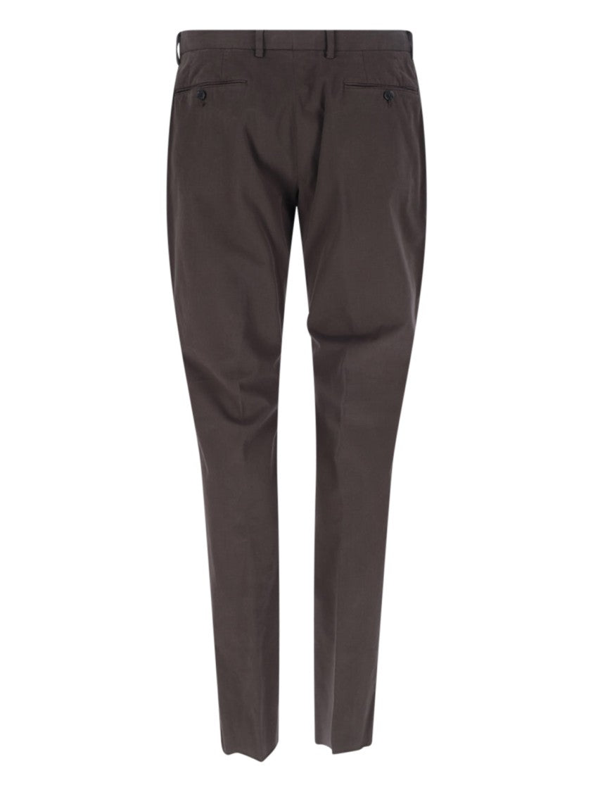 Zegna Straight-Leg Brown Chinos With Hook And Zip Closure