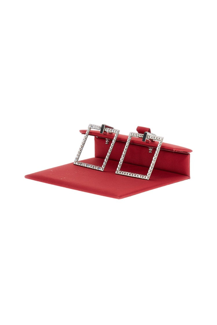 Roger Vivier Square-Frame Silver Earrings With Rhinestone Accents