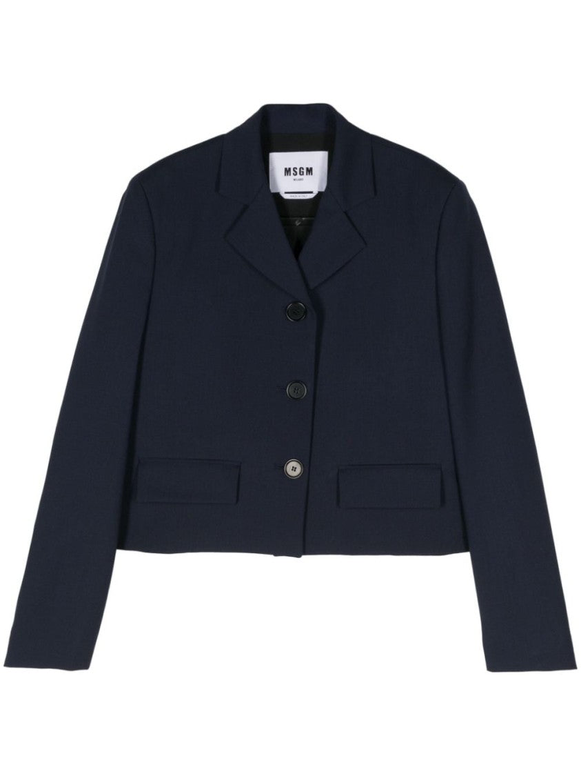 Msgm Navy Blue Short Jacket With Button Closure