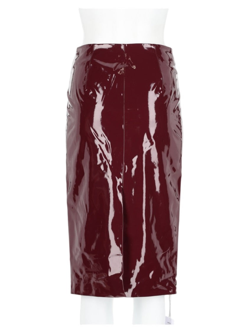 Self-Portrait Burgundy Patent Glossy Viscose-Blend Pencil Skirt