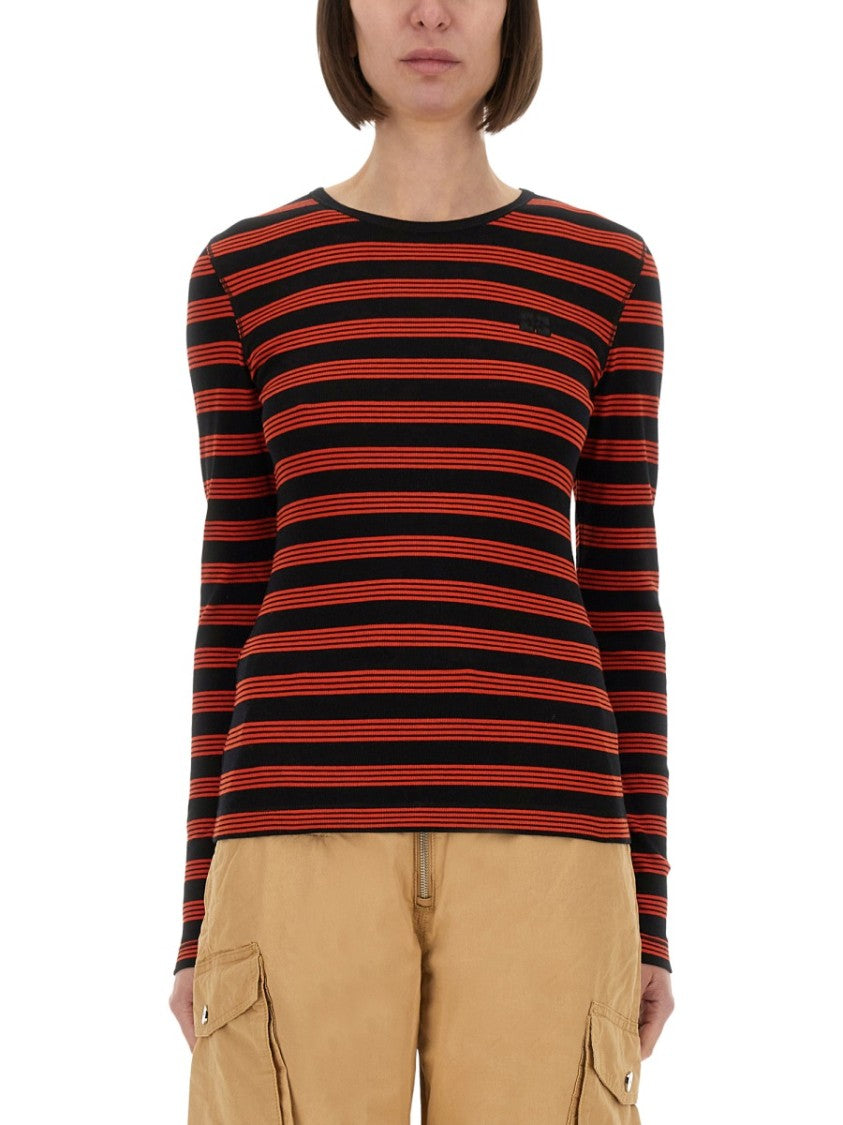 Ganni Fitted Long-Sleeved T-Shirt With Bold Striped Pattern