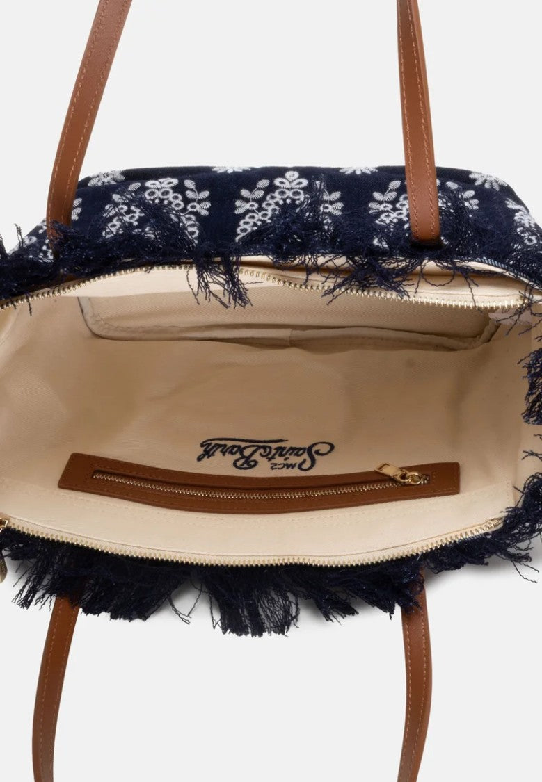 Mc2 Saint Barth Navy Blue Rectangular Tote Bag With Embroidered Details