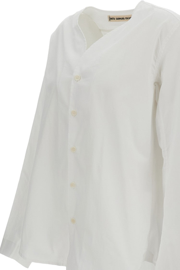 Meta Campania White Boxy Embroidered Logo Cotton Shirt