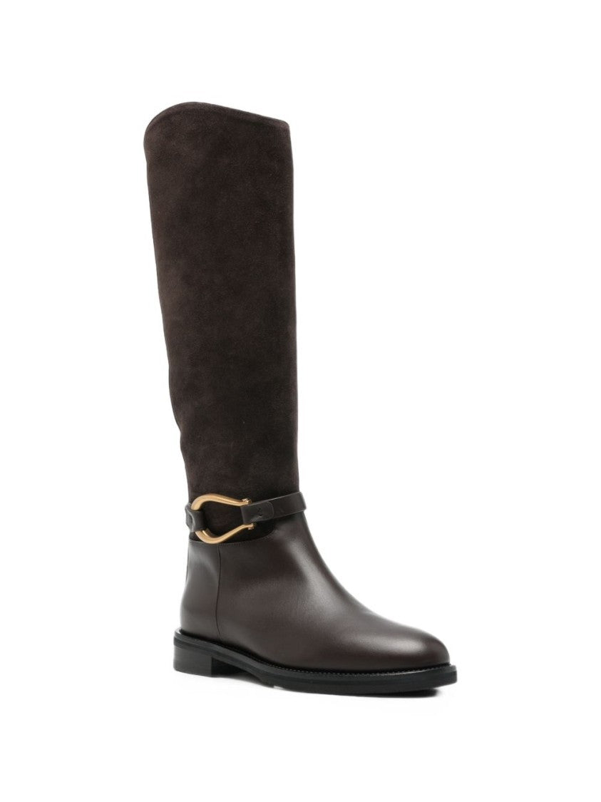 Roberto Festa Combination Leather And Suede Tall Boots With Buckle Accents
