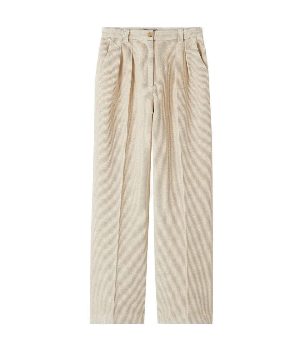 A.P.C. High-Rise Ecru Wide-Leg Pants With Permanent Creases