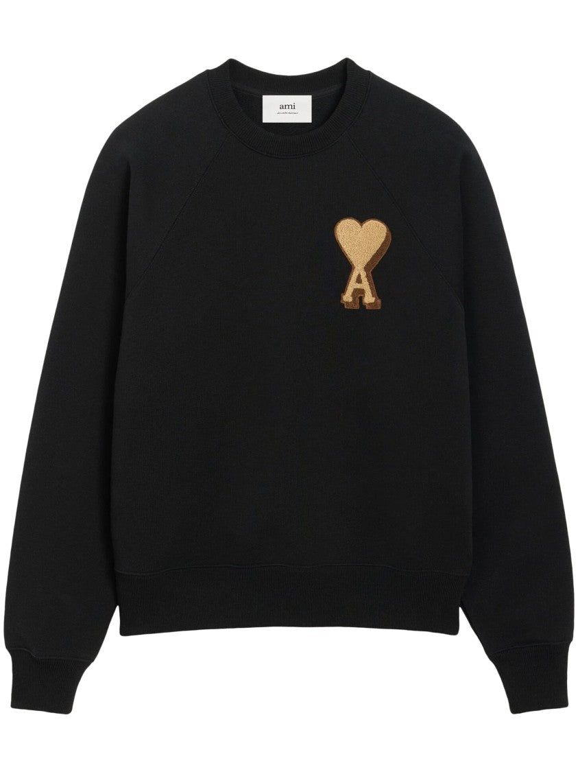 Ami Classic Black Cotton Sweater With Timeless Silhouette