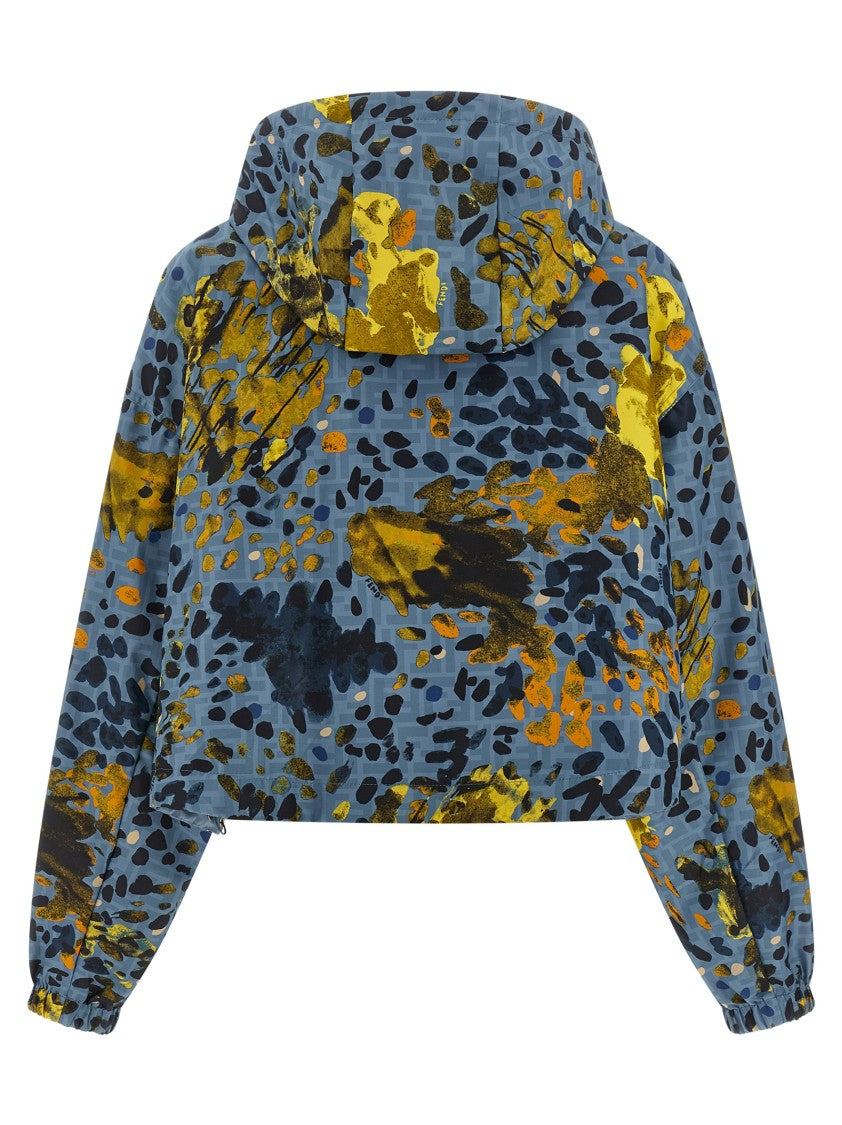 Fendi Reversible Nylon Windbreaker With 'Falena' Print And Adjustable Hood