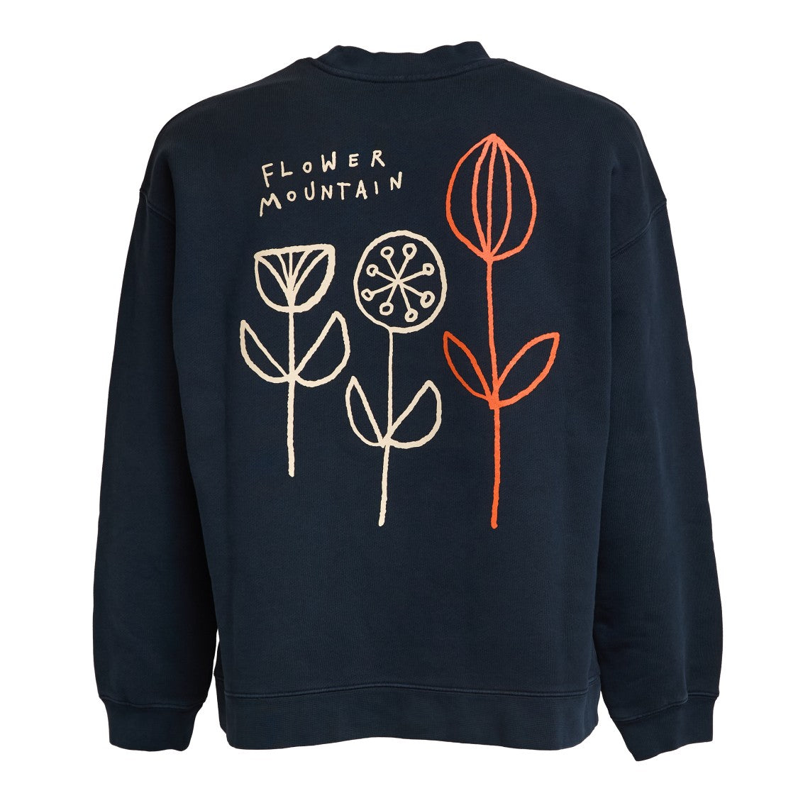 Flower Mountain Navy Crewneck Sweatshirt With Front And Back Graphics