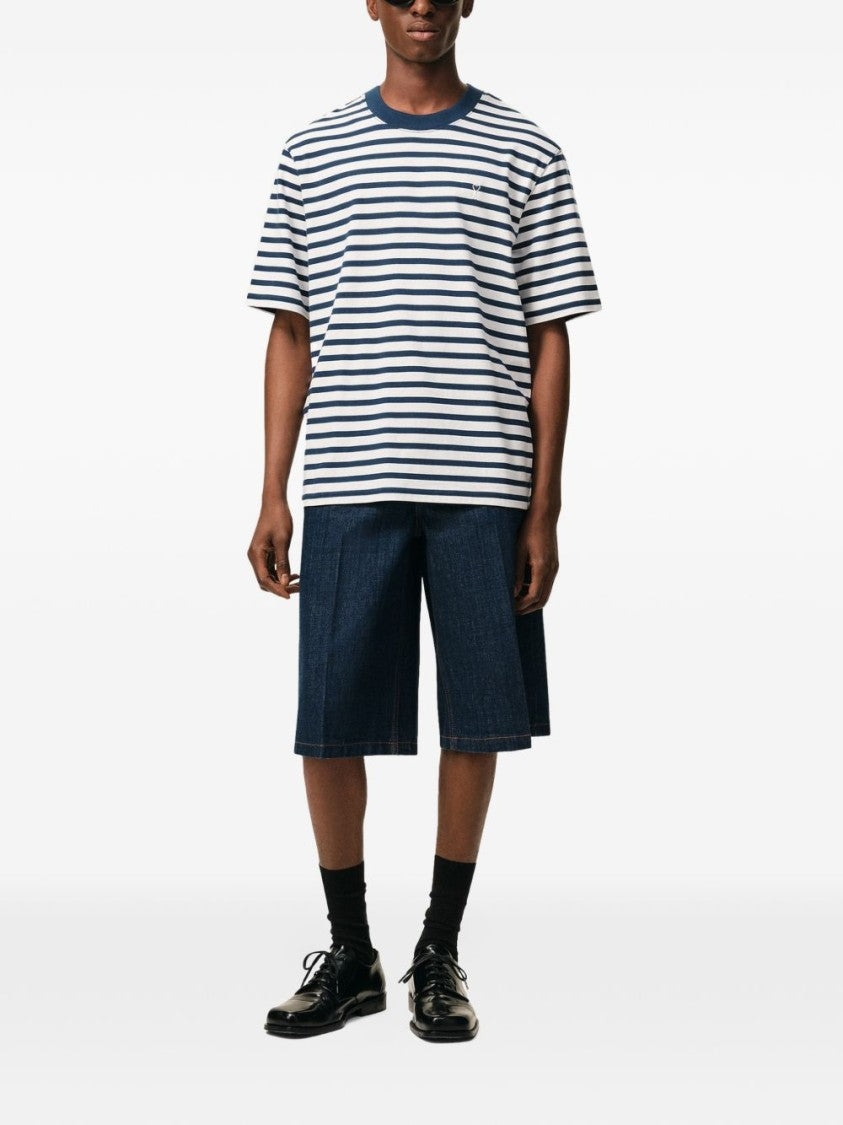 Ami Paris Blue White Striped Boxy Cotton T-Shirt