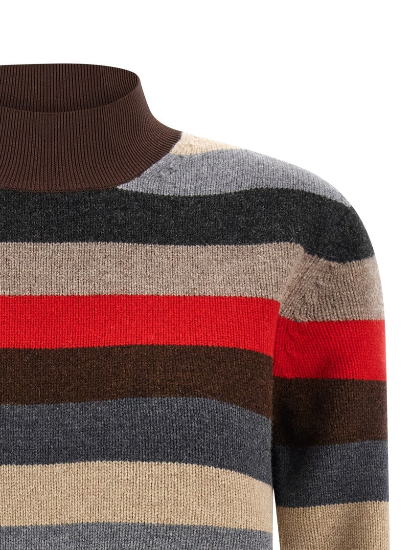 Tory Burch Horizontal Stripe Wool Sweater With High Neck