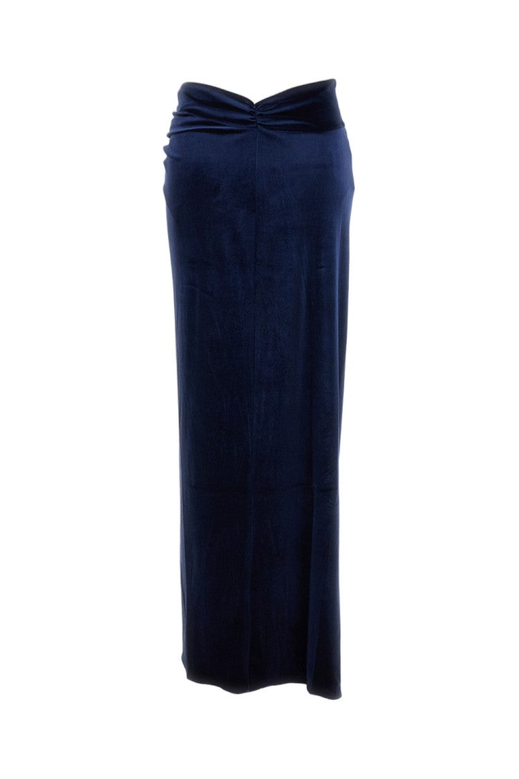 The Andamane Blue Zohra Twist Detail Velvety Stretch Maxi Skirt