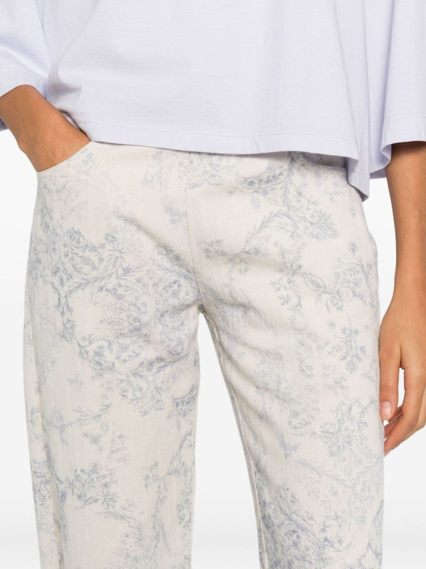 Forte Forte Wide-Leg Floral Pattern Pants With High Waist And Side Pockets