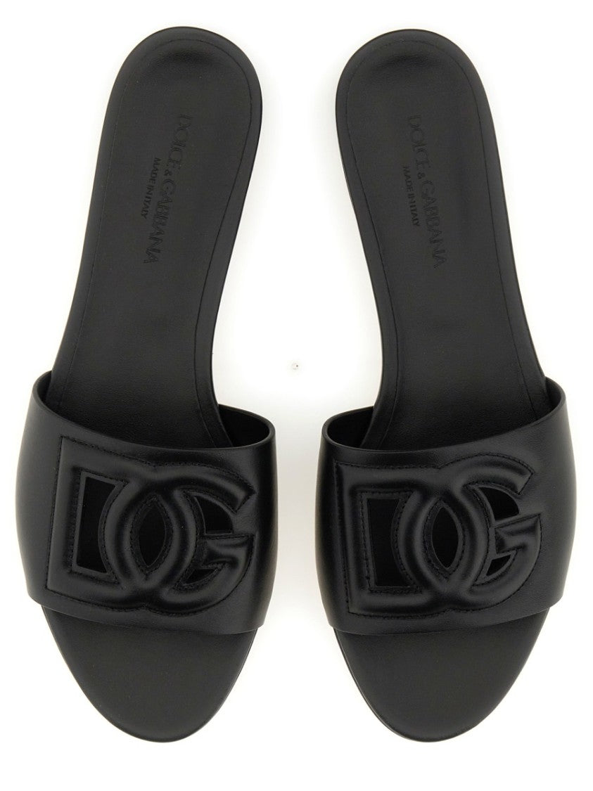 Dolce & Gabbana Black Leather Slide Sandals