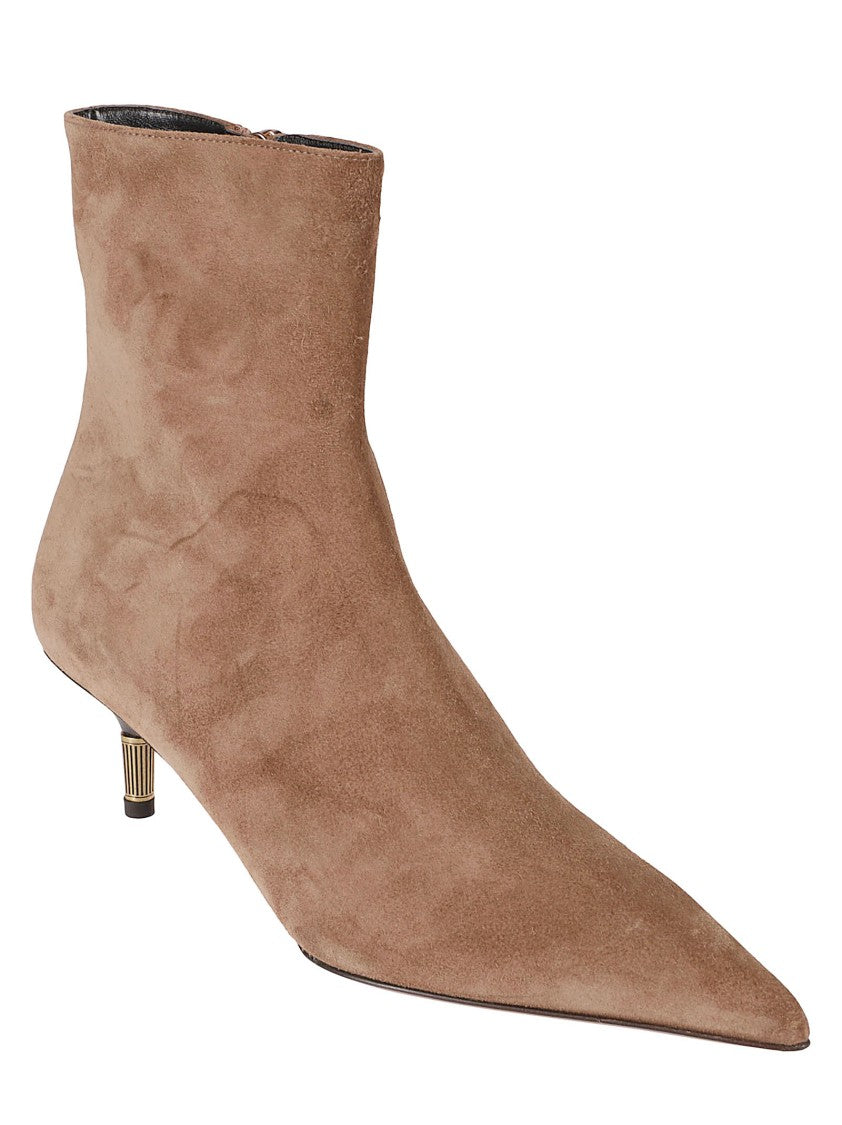 Khaite Brown Suede Ankle Boot With Pointed Toe