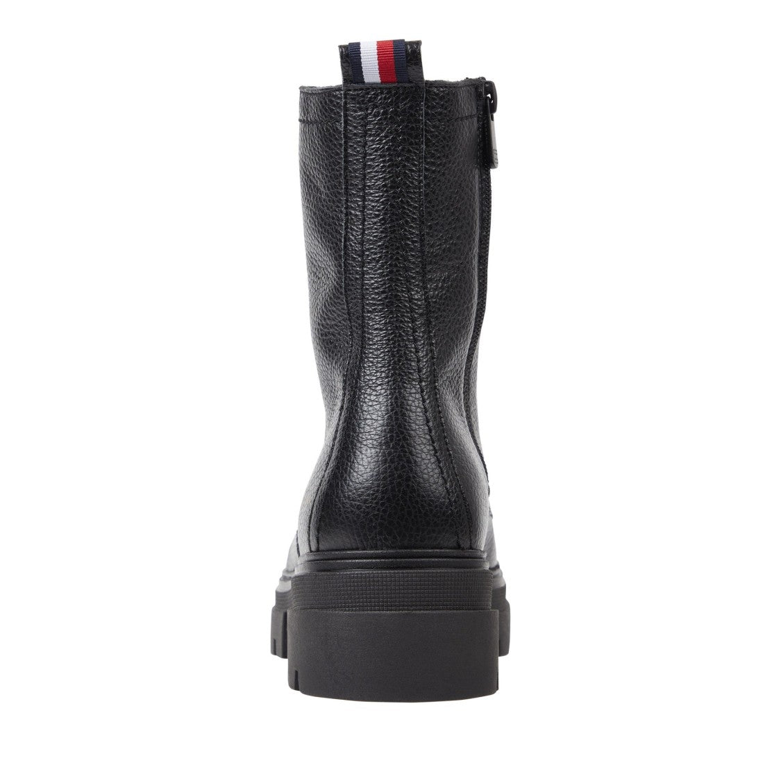 Tommy Hilfiger Black Mono Textured Lace-Up Chunky Sole Leather Boots