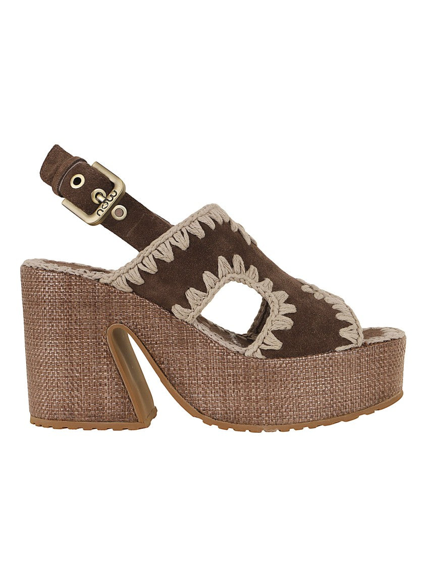 Mou Raffia-Effect Platform Sandal With Adjustable Back Strap