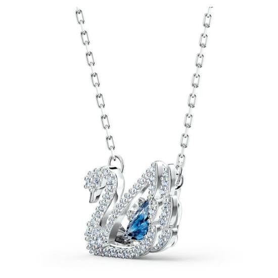 Swarovski Swan Pendant Necklace With Blue Crystal Centerpiece
