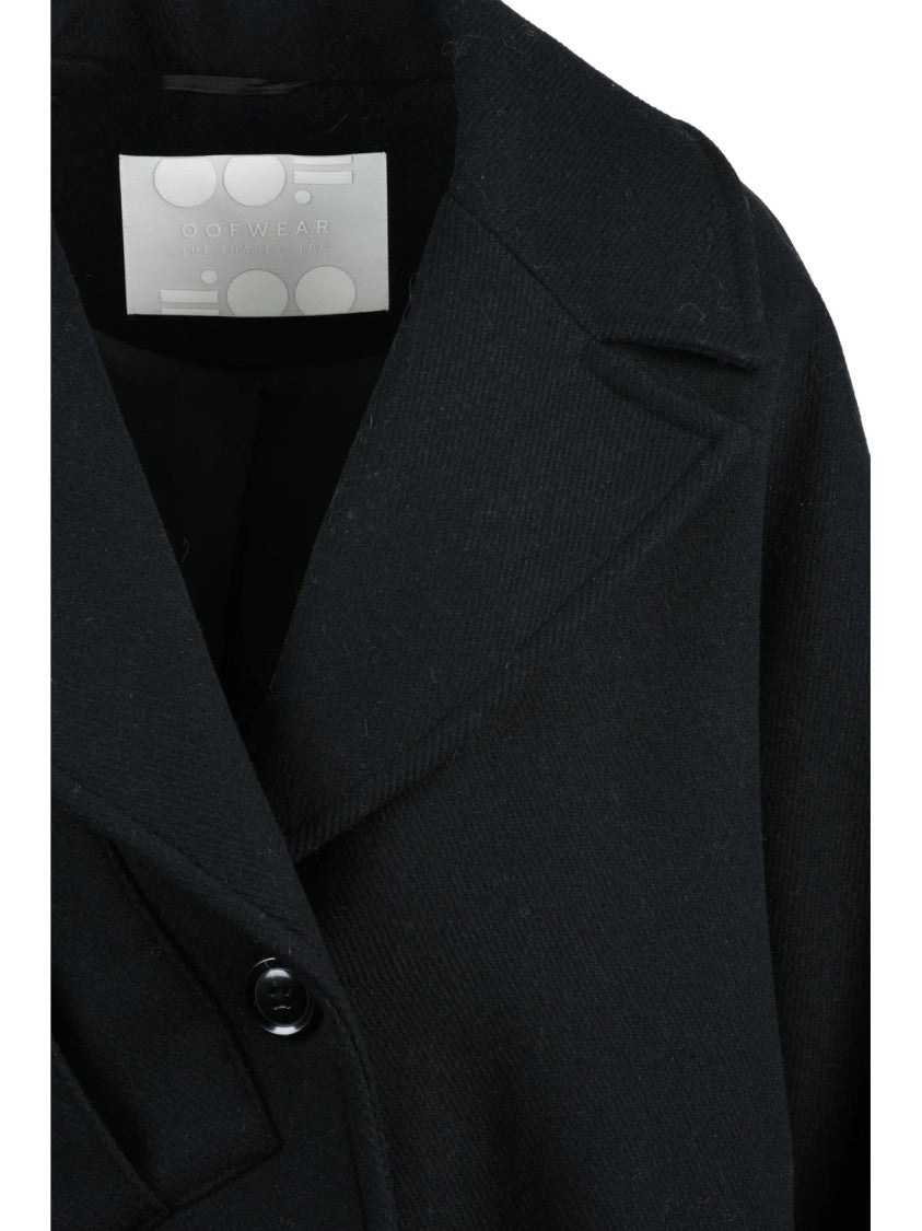 Oof Short Black Peacoat With Double-Breasted Closure And Wide Lapels