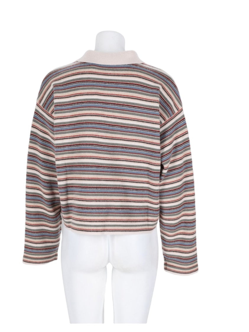 Frame Cropped Knit Sweater With Horizontal Stripes And Contrast Collar