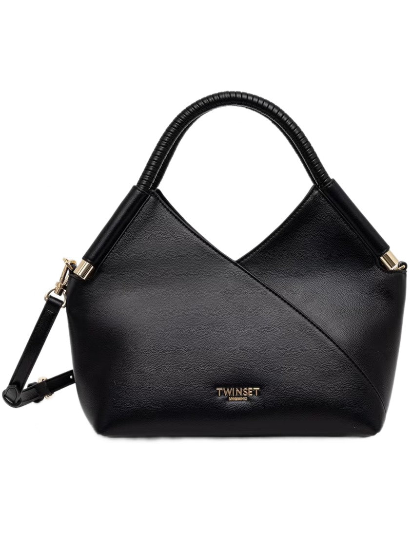 Twin-Set Angular Black Tote Bag With Gold-Tone Accents