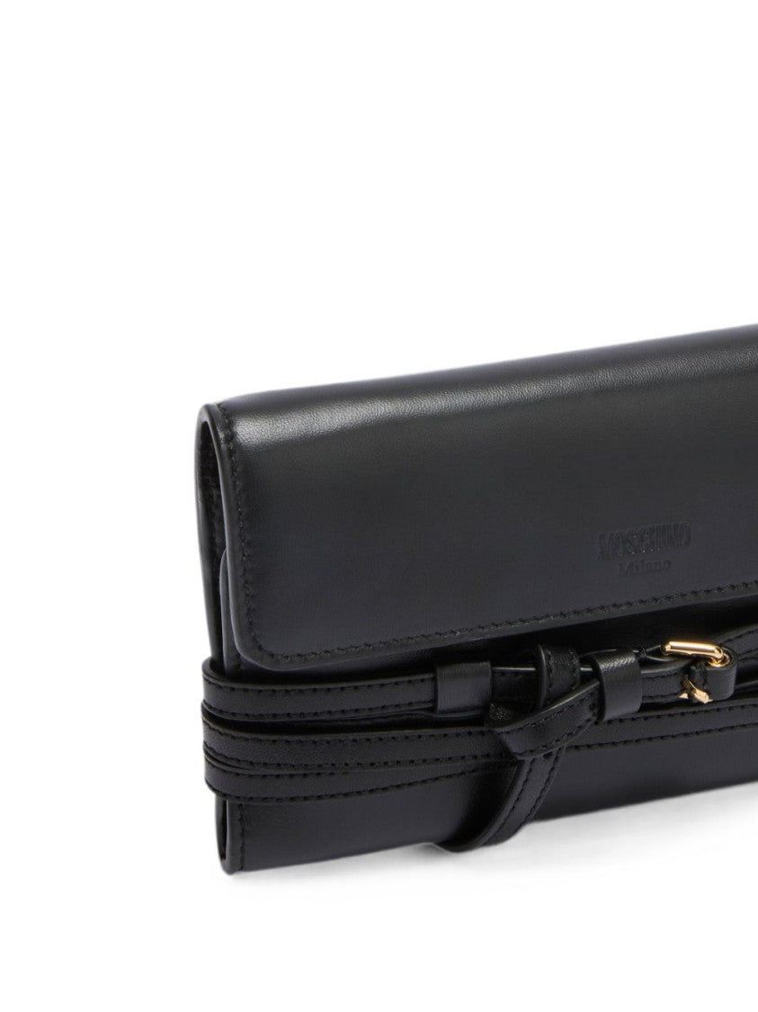 Moschino Black Silk-Blend Buckle Chain Clutch Bag