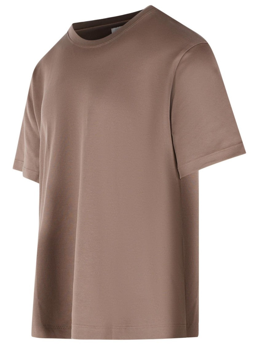 Eleventy Short-Sleeved Brown Cotton T-Shirt With Ribbed Neckline